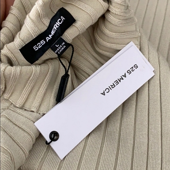 NEW 525 America Ribbed Bodycon Luxury Dress Tan Sweater Classic Turtleneck - Picture 2 of 9